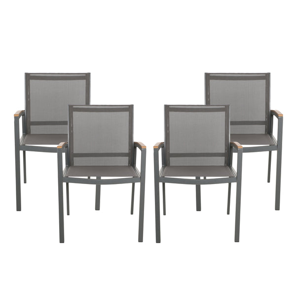 gdf studio Emma Outdoor Aluminum Dining Chairs with Faux Wood Accents