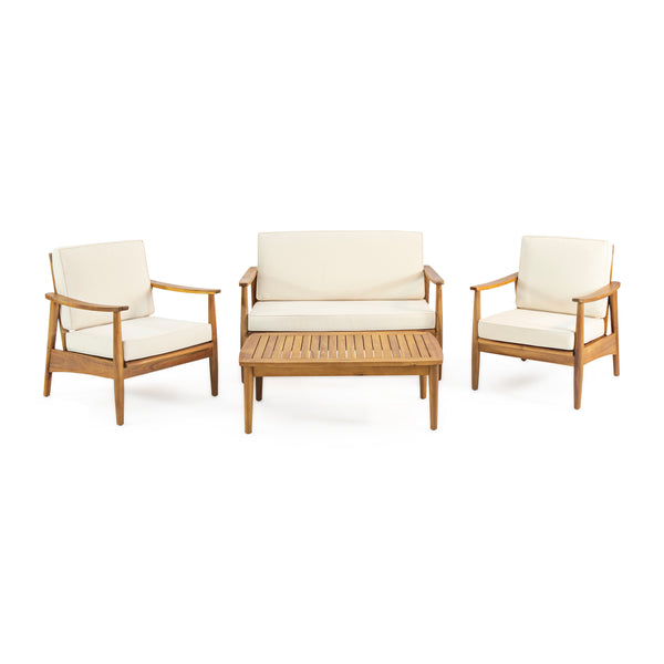 gdf studio Emmry Outdoor Acacia Wood 4 Seater Chat Set with Coffee Table