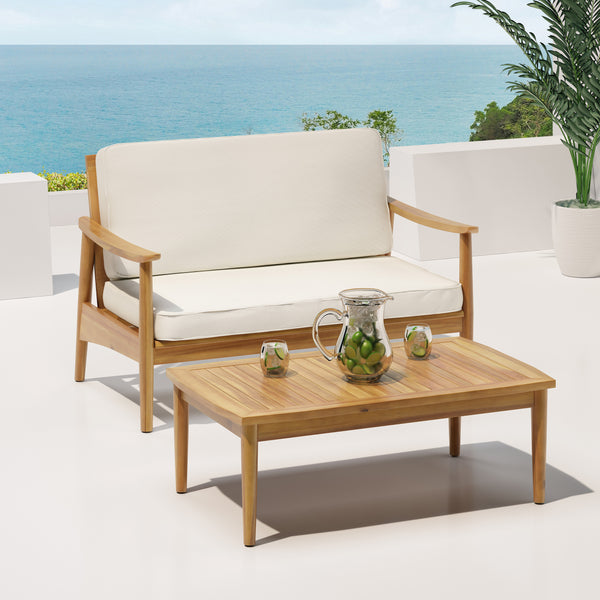 Gdf Studio Emmry Outdoor Acacia Wood Loveseat Set With Coffee Table