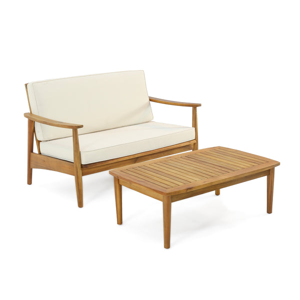 gdf studio Emmry Outdoor Acacia Wood Loveseat Set with Coffee Table