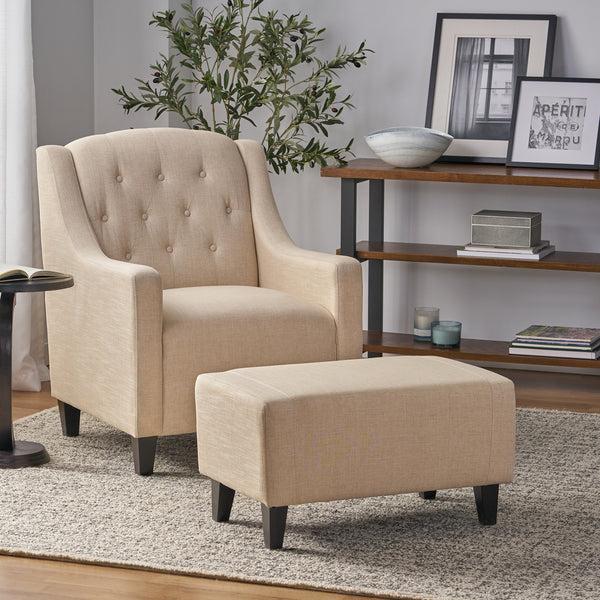 Gdf Studio Empierre Beige Fabric Club Chair And Ottoman