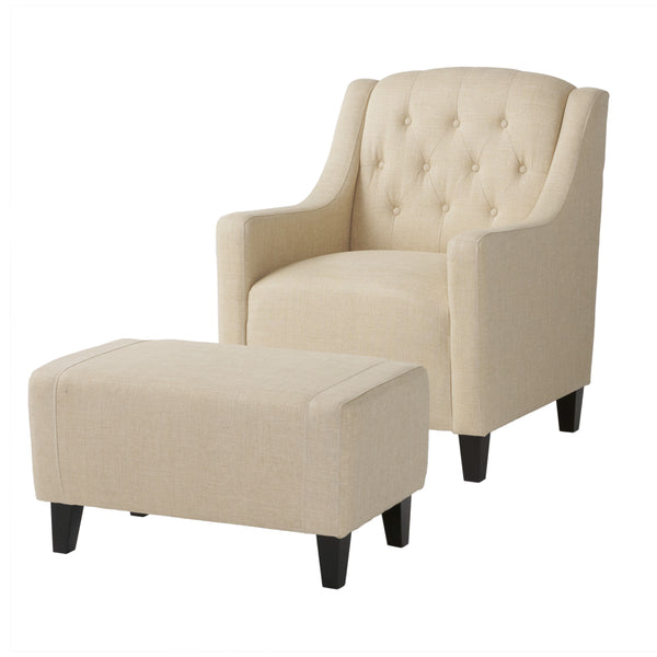 gdf studio Empierre Beige Fabric Club Chair and Ottoman
