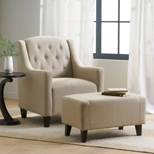 Gdf Studio Empierre Tufted Light Beige Fabric Chair And Ottoman