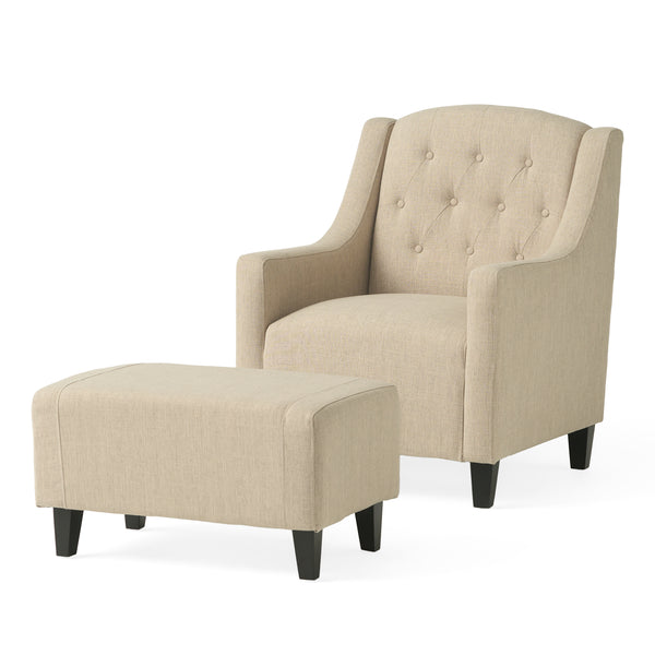 gdf studio Empierre Tufted Light Beige Fabric Chair and Ottoman