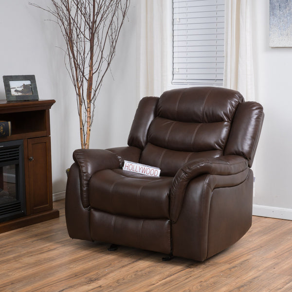 Gdf Studio Emryka Brown PU Leather Glider Recliner Club Chair