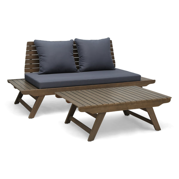 gdf studio Enid Outdoor 2 Seater Acacia Wood Loveseat and Coffee Table Set