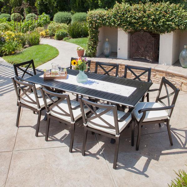 Gdf Studio Eowyn Expandable 7-9 Piece Outdoor Cast Aluminum Dining Set W/ Umbrella Hole