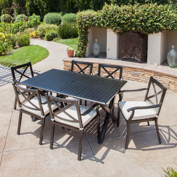 Gdf Studio Eowyn Expandable 7-9 Piece Outdoor Cast Aluminum Dining Set W/ Umbrella Hole
