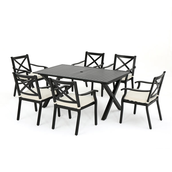 gdf studio Eowyn Expandable 7-9 Piece Outdoor Cast Aluminum Dining Set w/ Umbrella Hole