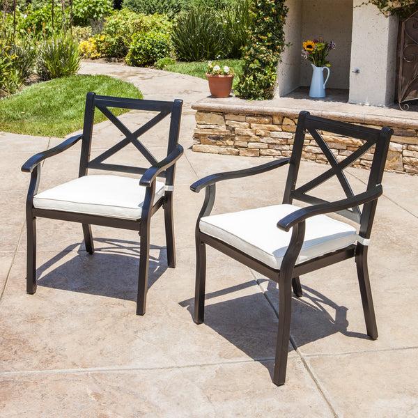 Gdf Studio Eowyn Outdoor Cast Aluminum Dining Chairs W/ Water Resistant Cushions (Set Of 2)