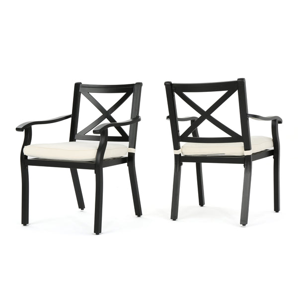 gdf studio Eowyn Outdoor Cast Aluminum Dining Chairs w/ Water Resistant Cushions (Set of 2)
