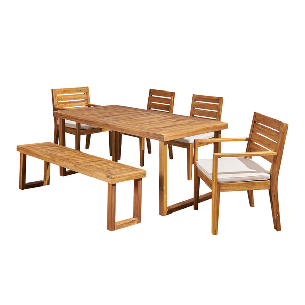 Gdf Studio Eric Outdoor 6-Seater Acacia Wood Dining Set With Bench