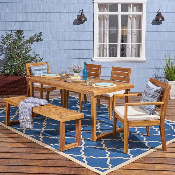 Gdf Studio Eric Outdoor 6-Seater Acacia Wood Dining Set With Bench