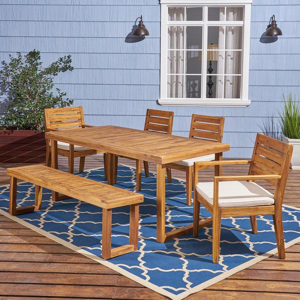 Gdf Studio Eric Outdoor 6-Seater Acacia Wood Dining Set With Bench