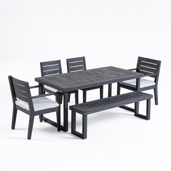 gdf studio Eric Outdoor 6-Seater Acacia Wood Dining Set with Bench