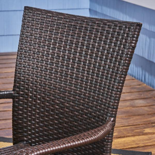 Gdf Studio Eric Outdoor 6-Seater Wood And Wicker Chair And Bench Dining Set