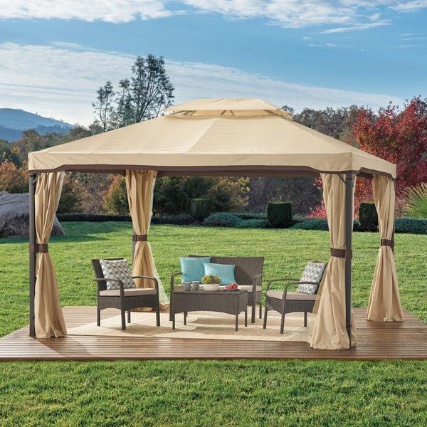 Gdf Studio Erika Outdoor 10' X 12' Gazebo With Water Resistant Canopy Beige