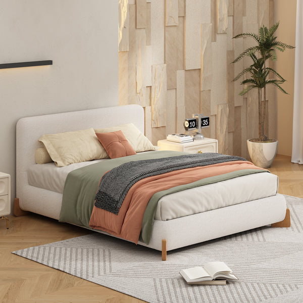 Gdf Studio Eryndor Modern Upholstered Boucle Platform Bed With Headboard Wood