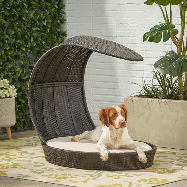 Gdf Studio Esom Outdoor Wicker Dog Bed With Water-Resistant Cushion