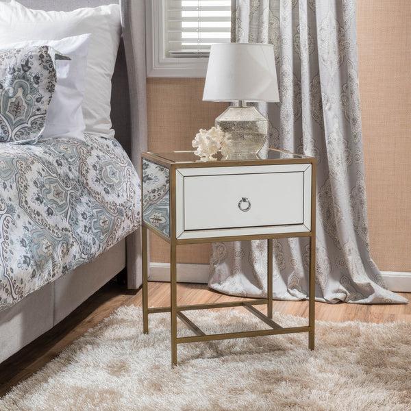 Gdf Studio Essa Mirrored Gold Single Drawer Side Table