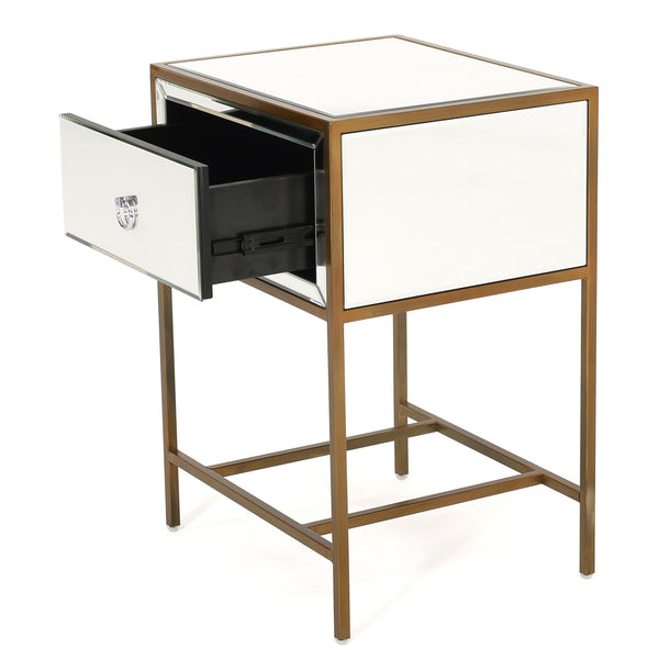 gdf studio Essa Mirrored Gold Single Drawer Side Table