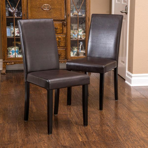 Gdf Studio Esteban Brown Leather Parson Dining Chairs (Set Of 2)