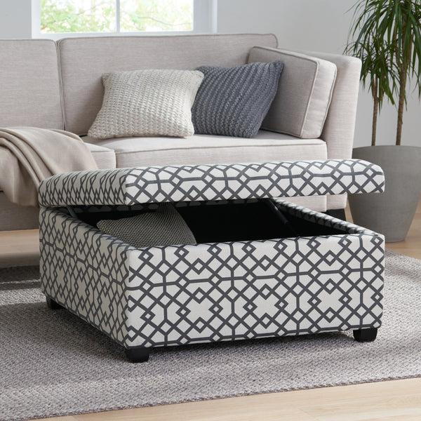Gdf Studio Estee Grey Geometric Pattern Fabric Square Storage Ottoman Coffee Table