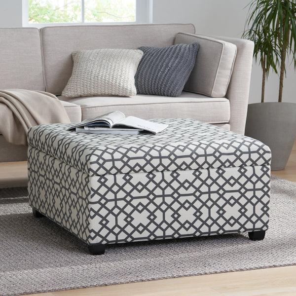 Gdf Studio Estee Grey Geometric Pattern Fabric Square Storage Ottoman Coffee Table