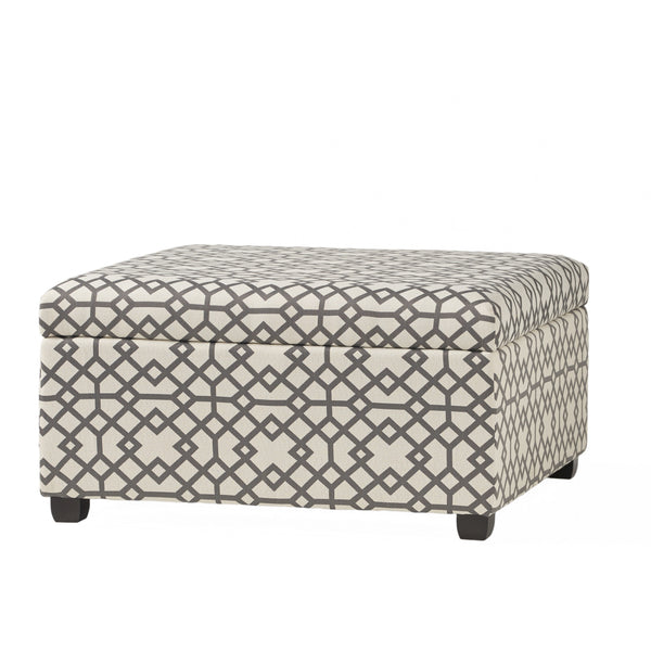 gdf studio Estee Grey Geometric Pattern Fabric Square Storage Ottoman Coffee Table