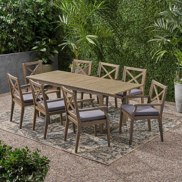 Gdf Studio Estelle Outdoor 8 Seater Expandable Acacia Wood Dining Set