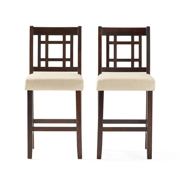 gdf studio Etodens 26-Inch Brown Mahogany Acacia Counterstool with Beige Cushion (Set of 2)