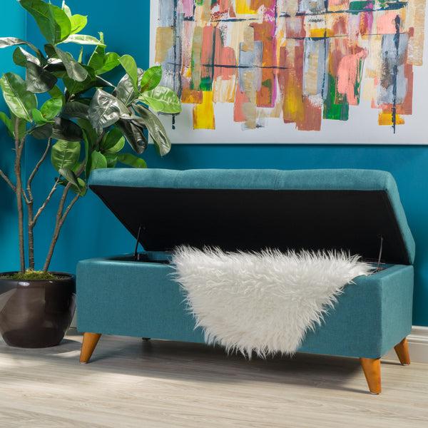 Gdf Studio Etoney Mid-Century Modern Button Tufted Fabric Storage Ottoman Bench