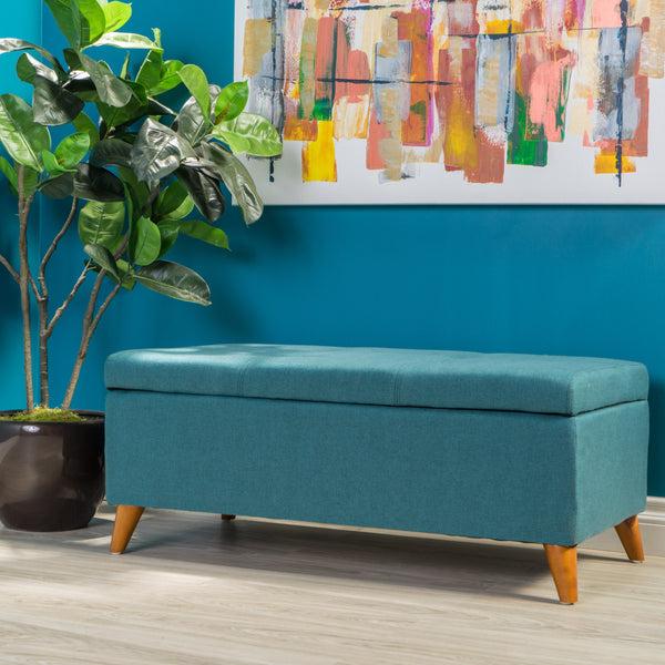 Gdf Studio Etoney Mid-Century Modern Button Tufted Fabric Storage Ottoman Bench