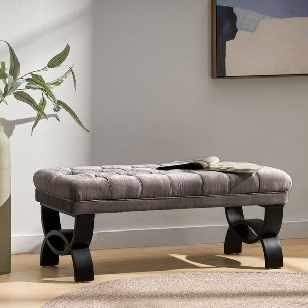 Gdf Studio Euler Contemporary Button-Tufted Velvet Ottoman Bench