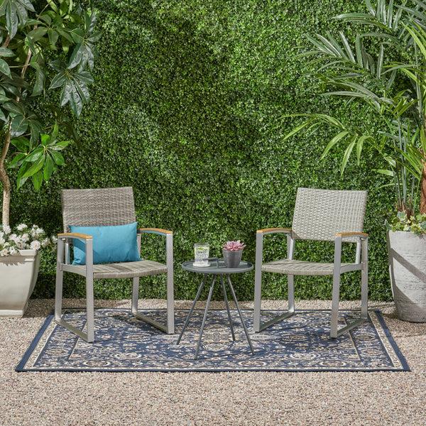 Gdf Studio Eunice Outdoor 2 Seater Aluminum And Wicker Chat Set