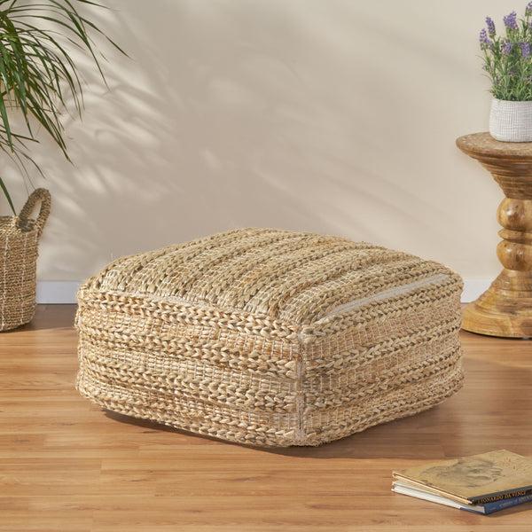 Gdf Studio Evangelynn Boho Fabric Rattan Square Pouf