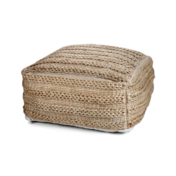 gdf studio Evangelynn Boho Fabric Rattan Square Pouf
