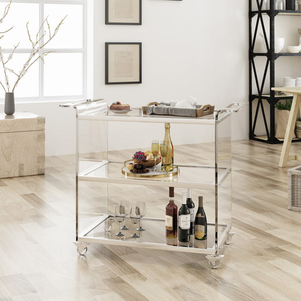 Gdf Studio Eve Acrylic Bar Trolley With Glass Shelves Clear