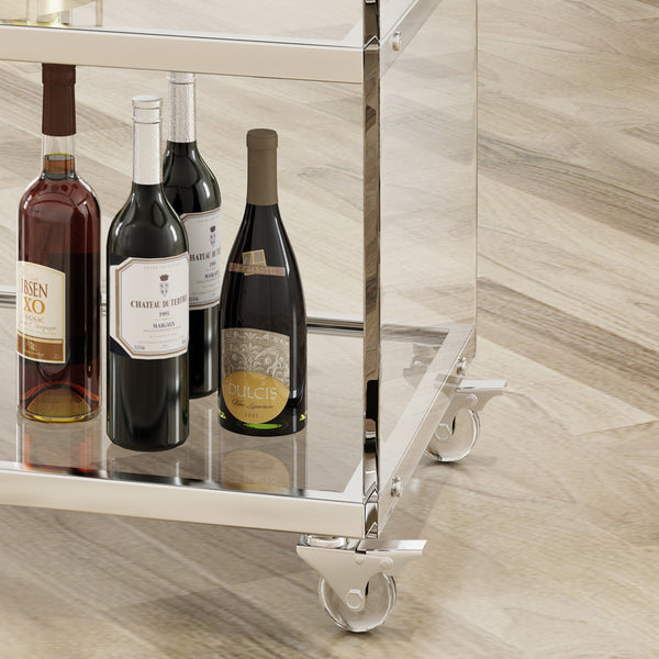 Gdf Studio Eve Acrylic Bar Trolley With Glass Shelves Clear