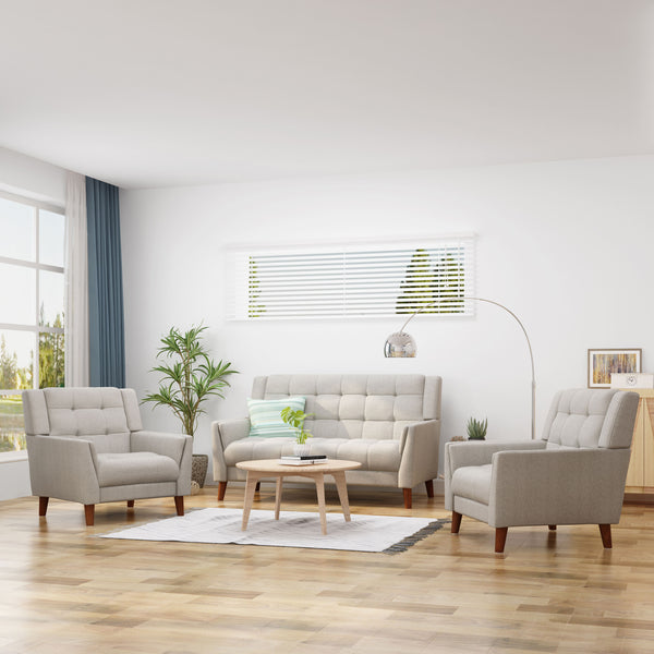 Gdf Studio Evelyn Mid Century Modern 3-Piece Chairs & Loveseat Fabric Living Room Set
