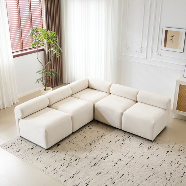 Gdf Studio Evelyn Modular Sectional – 5-Piece Set 4 Armless Chairs + 1 Corner Chair