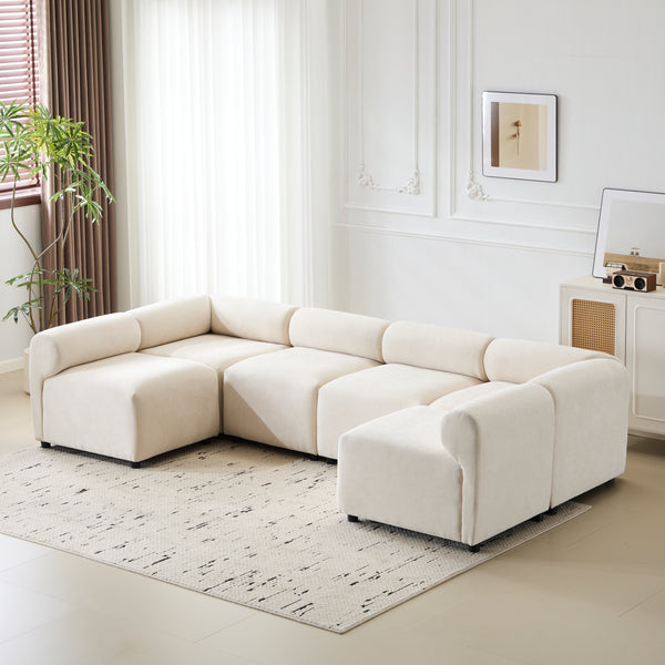 Gdf Studio Evelyn Modular Sectional – 6-Piece Set 4 Armless Chairs + 2 Corner Chair