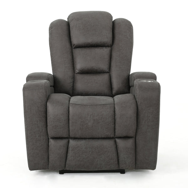 gdf studio Everette Microfiber Power Recliner With Storage USB Charger and Cup Holder