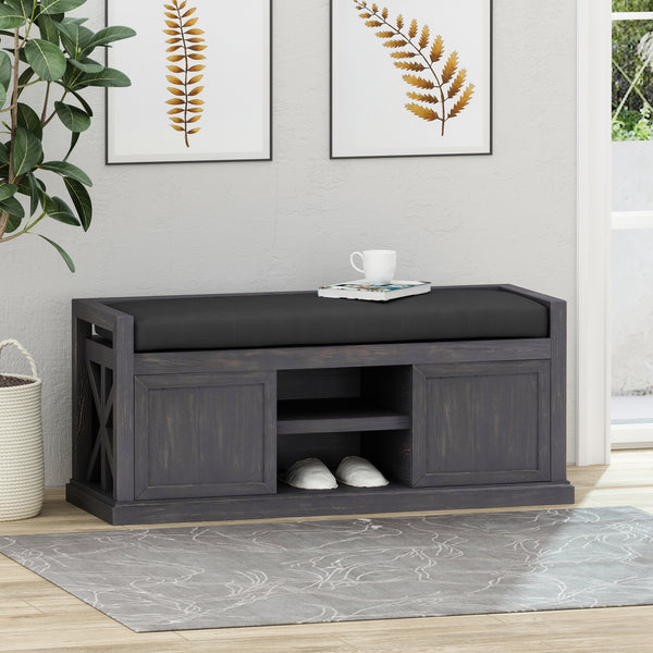 Gdf Studio Evvy Modern Acacia Wood Storage Bench With Cushion
