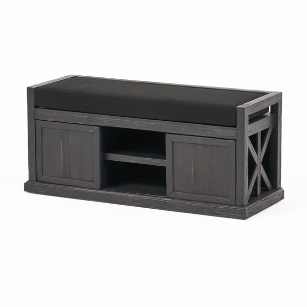 gdf studio Evvy Modern Acacia Wood Storage Bench with Cushion