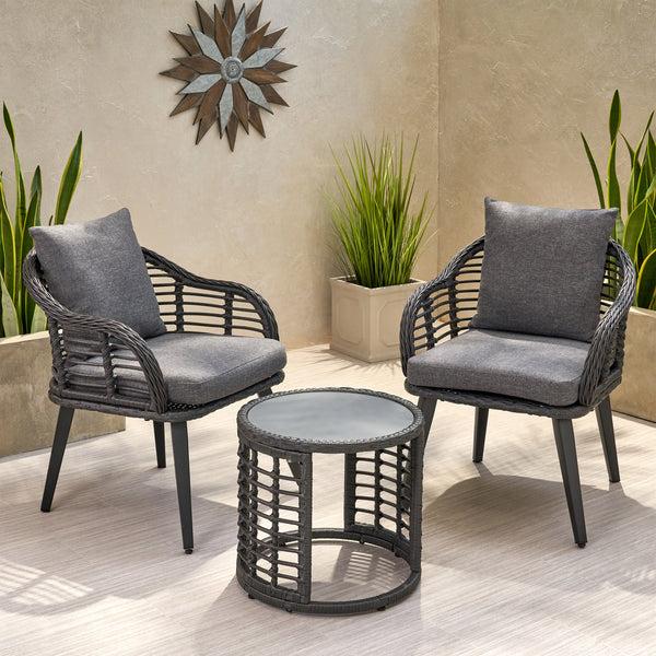 Gdf Studio Evvy Outdoor Modern Boho 2 Seater Wicker Chat Set With Side Table