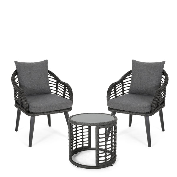 gdf studio Evvy Outdoor Modern Boho 2 Seater Wicker Chat Set with Side Table