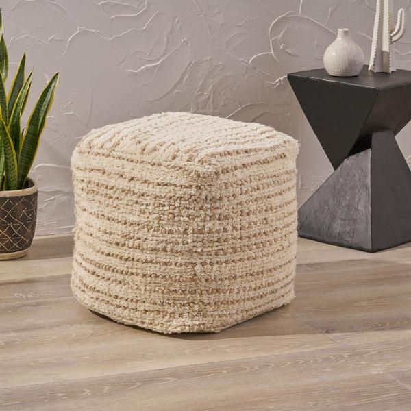 Gdf Studio Ewelina Boho Wool And Cotton Ottoman Pouf