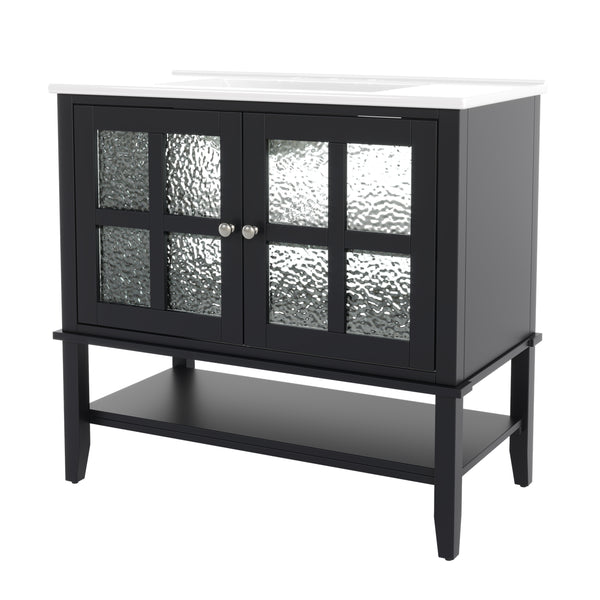 Gdf Studio Faelan Bathroom Vanity With Ceramic Sink With Adjustable Shelf And Open Shelf