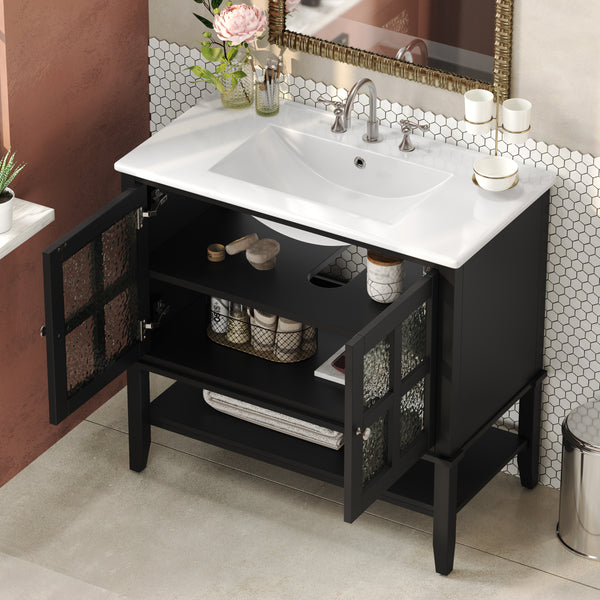 Gdf Studio Faelan Bathroom Vanity With Ceramic Sink With Adjustable Shelf And Open Shelf
